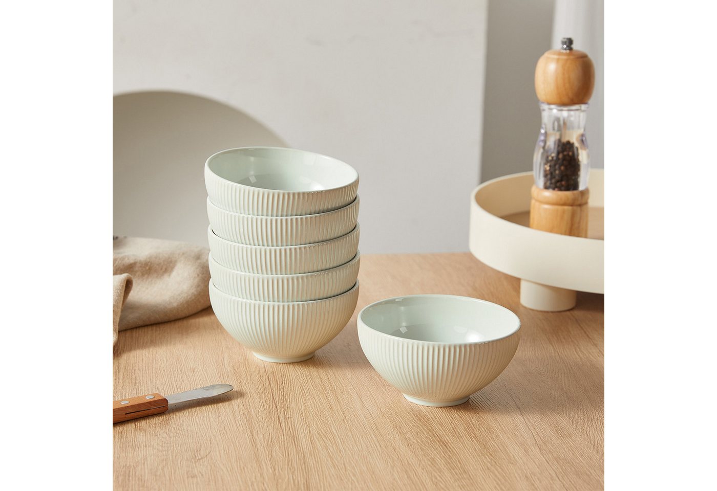 JIWOO Müslischale 6er Ø11,7cm, Frühstückschalen Eisschale Dessertschalen Obstschale, Keramik, (Schaleset, 6-tlg), Bowl, Hochwertiges Schalen Weiß Schale Mikrowe – Bild 3 von 5