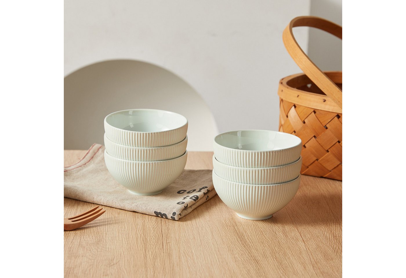 JIWOO Müslischale 6er Ø11,7cm, Frühstückschalen Eisschale Dessertschalen Obstschale, Keramik, (Schaleset, 6-tlg), Bowl, Hochwertiges Schalen Weiß Schale Mikrowe – Bild 5 von 5