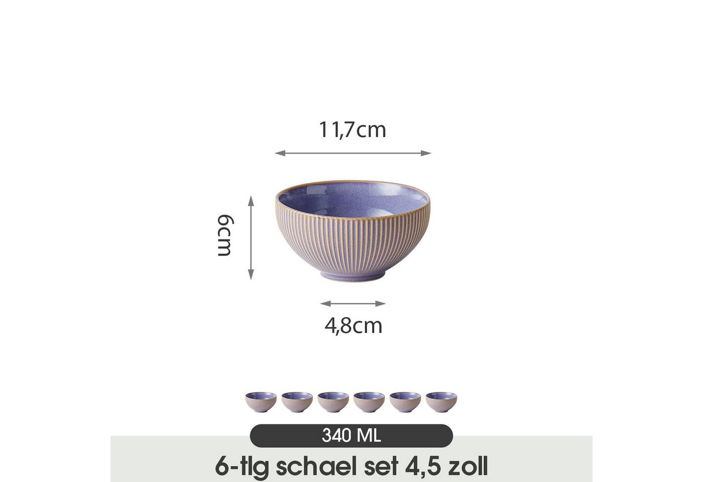 JIWOO Müslischale 6er Ø11,7cm, Frühstückschalen Eisschale Dessertschalen Obstschale, Keramik, (Schaleset, 6-tlg), Bowl, Hochwertiges Schalen Lila Schale Mikrowe – Bild 2 von 5