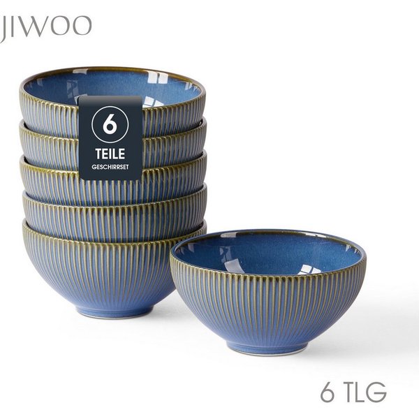 JIWOO Müslischale 6er Ø11,7cm, Frühstückschalen Eisschale Dessertschalen Obstschale, Keramik, (Schaleset, 6-tlg), Bowl, Hochwertiges Schalen Blau Schale Mikrowe