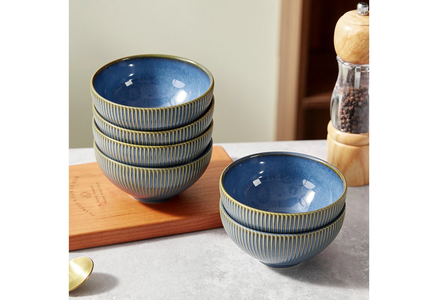JIWOO Müslischale 6er Ø11,7cm, Frühstückschalen Eisschale Dessertschalen Obstschale, Keramik, (Schaleset, 6-tlg), Bowl, Hochwertiges Schalen Blau Schale Mikrowe – Bild 5 von 5