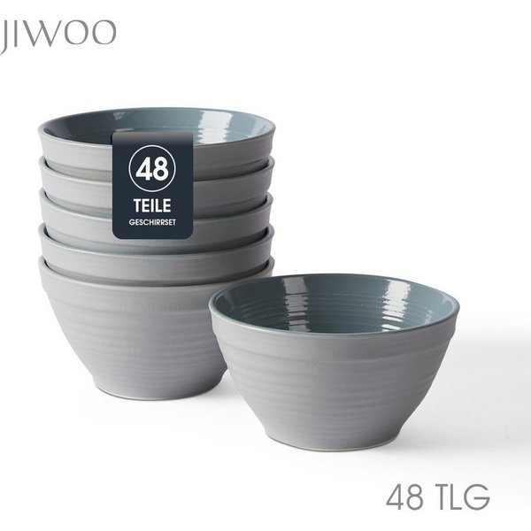 JIWOO Müslischale 6er Ø11,8cm, Frühstückschalen Eisschale Dessertschalen Schale, Keramik, (Set, 48-tlg), Porzellan Hochwertiges Schalen Grau Mikrowellenofen Spü