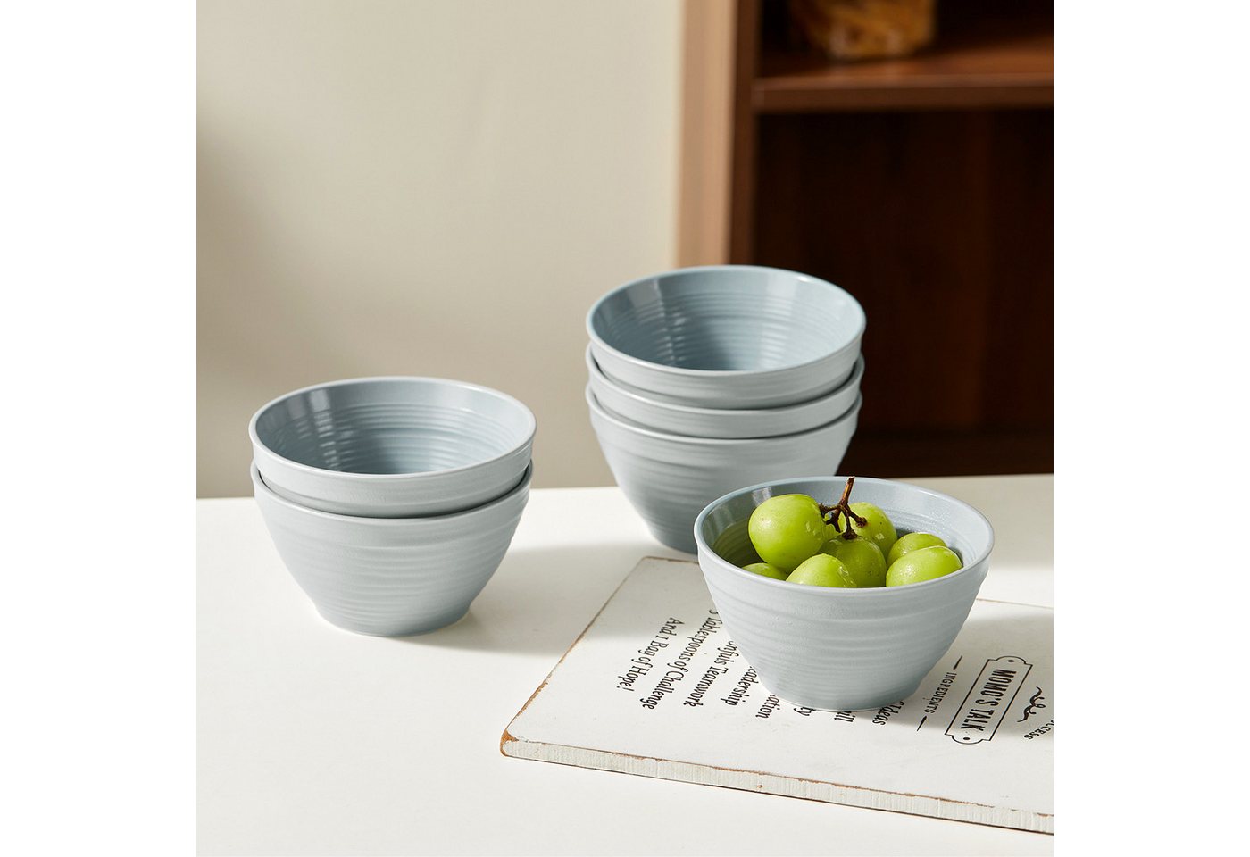 JIWOO Müslischale 6er Ø11,8cm, Frühstückschalen Eisschale Dessertschalen Schale, Keramik, (Set, 48-tlg), Porzellan Hochwertiges Schalen Grau Mikrowellenofen Spü – Bild 3 von 5