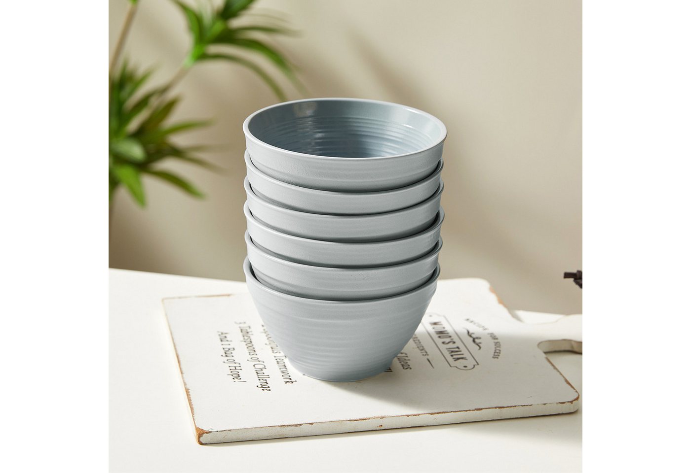 JIWOO Müslischale 6er Ø11,8cm, Frühstückschalen Eisschale Dessertschalen Schale, Keramik, (Set, 48-tlg), Porzellan Hochwertiges Schalen Grau Mikrowellenofen Spü – Bild 5 von 5