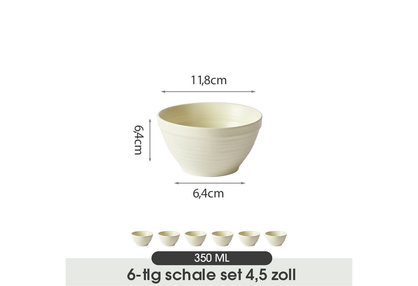 JIWOO Müslischale 6er Ø11,8cm, Frühstückschalen Eisschale Dessertschalen Schale, Keramik, (Schaleset, 6-tlg), Porzellan Hochwertiges Schalen gelb Mikrowellenofe – Bild 2 von 5