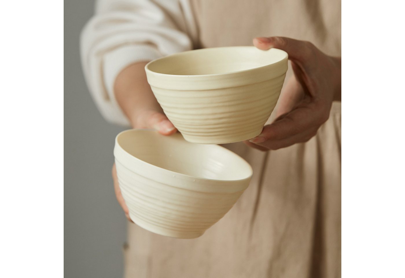 JIWOO Müslischale 6er Ø11,8cm, Frühstückschalen Eisschale Dessertschalen Schale, Keramik, (Schaleset, 6-tlg), Porzellan Hochwertiges Schalen gelb Mikrowellenofe – Bild 4 von 5