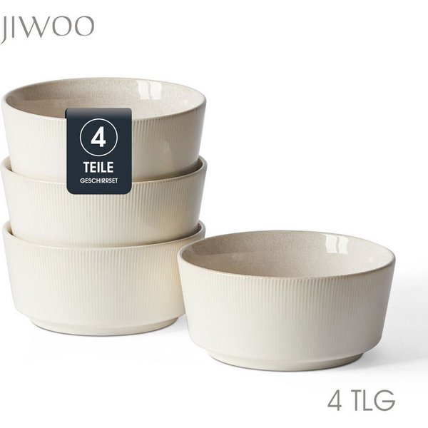 JIWOO Salatschüssel 4/6er Ø15,3cm, Müslischüssel Suppenschüssel Suppenschale Dessertschale, Keramik, (Set, 4-tlg), Schüssel Hochwertiges Schüsseln Weiß Mikrowel
