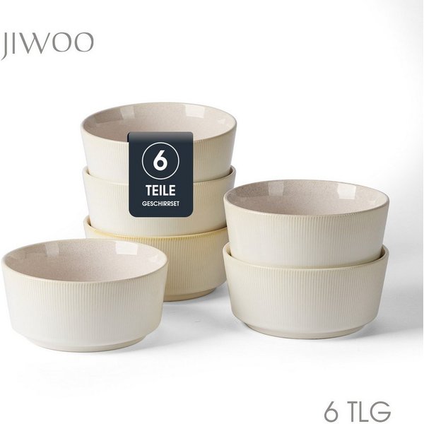 JIWOO Salatschüssel 4/6er Ø15,3cm, Müslischüssel Suppenschüssel Suppenschale Dessertschale, Keramik, (Set, 6-tlg), Schüssel Hochwertiges Schüsseln Weiß Mikrowel