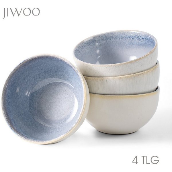JIWOO Salatschüssel 4er Ø13.5cm, Müslischüssel Suppenschüssel Dessertschale Obstschale, Keramik, (Schüsselset, 4-tlg), Hochwertiges Schüsseln Blau Mikrowellen u