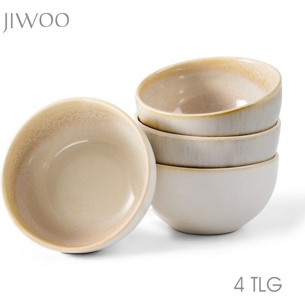 JIWOO Salatschüssel 4er Ø13.5cm, Müslischüssel Suppenschüssel Dessertschale Obstschale, Keramik, (Schüsselset, 4-tlg), Hochwertiges Schüsseln Braun Mikrowellen 