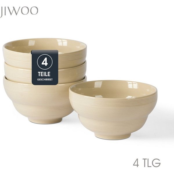 JIWOO Salatschüssel 4er Ø15,3 cm, Müslischüssel Suppenschüssel Dessertschale Obstschale, Keramik, (Schüsselset, 4-tlg), Hochwertiges Schüsseln Braun Mikrowellen
