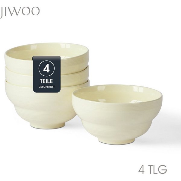 JIWOO Salatschüssel 4er Ø15,3 cm, Müslischüssel Suppenschüssel Dessertschale Obstschale, Keramik, (Schüsselset, 4-tlg), Bowl Hochwertiges Schüsseln Beige Mikrow