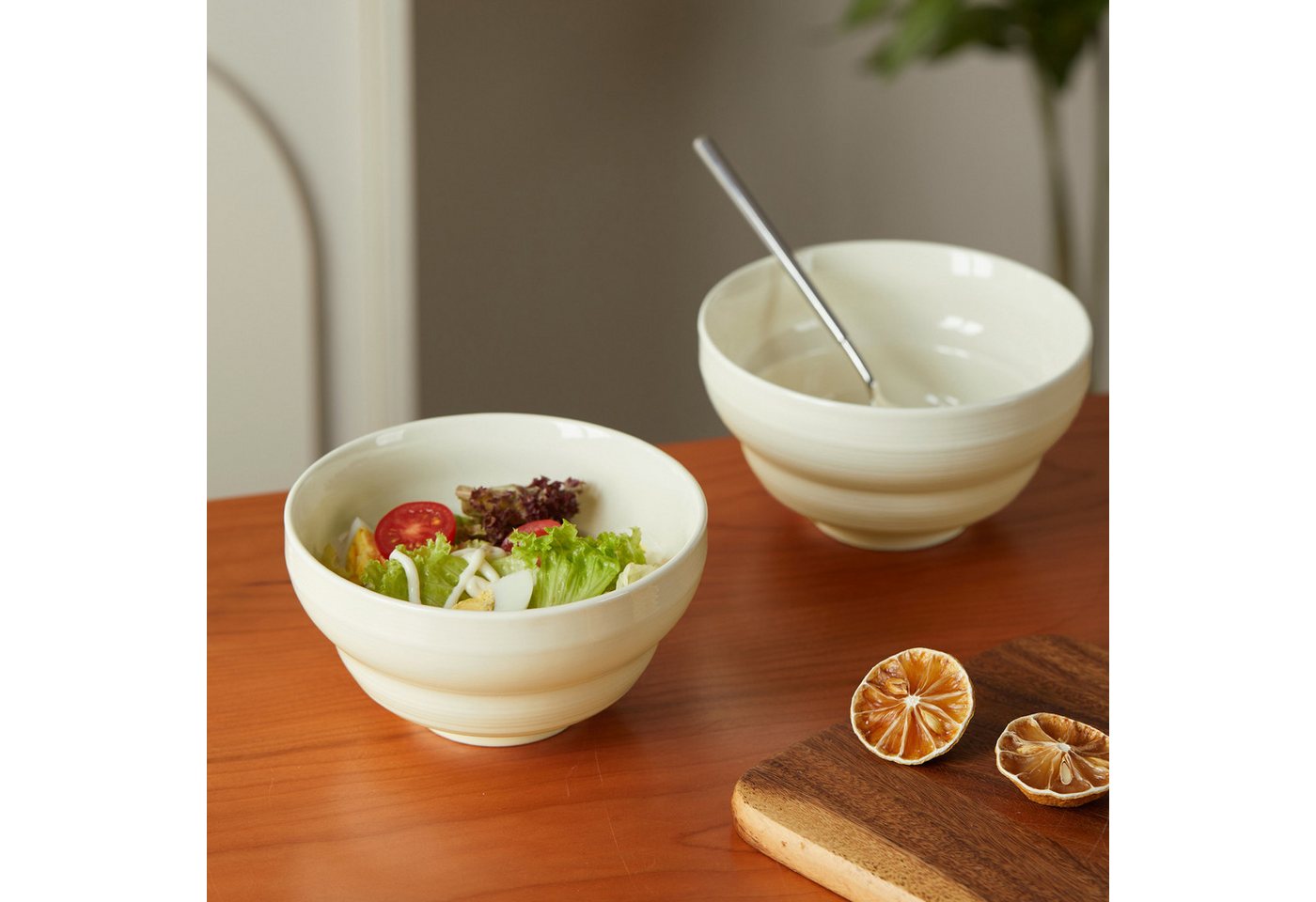 JIWOO Salatschüssel 4er Ø15,3 cm, Müslischüssel Suppenschüssel Dessertschale Obstschale, Keramik, (Schüsselset, 4-tlg), Bowl Hochwertiges Schüsseln Beige Mikrow – Bild 5 von 5