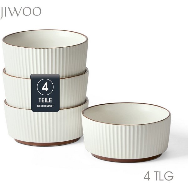 JIWOO Salatschüssel 4er Ø15cm, Müslischüssel Suppenschüssel Dessertschale Obstschale, Keramik, (Set, 4-tlg), 6Zoll Hochwertige Schüsseln Weiß Schüssel Mikrowell