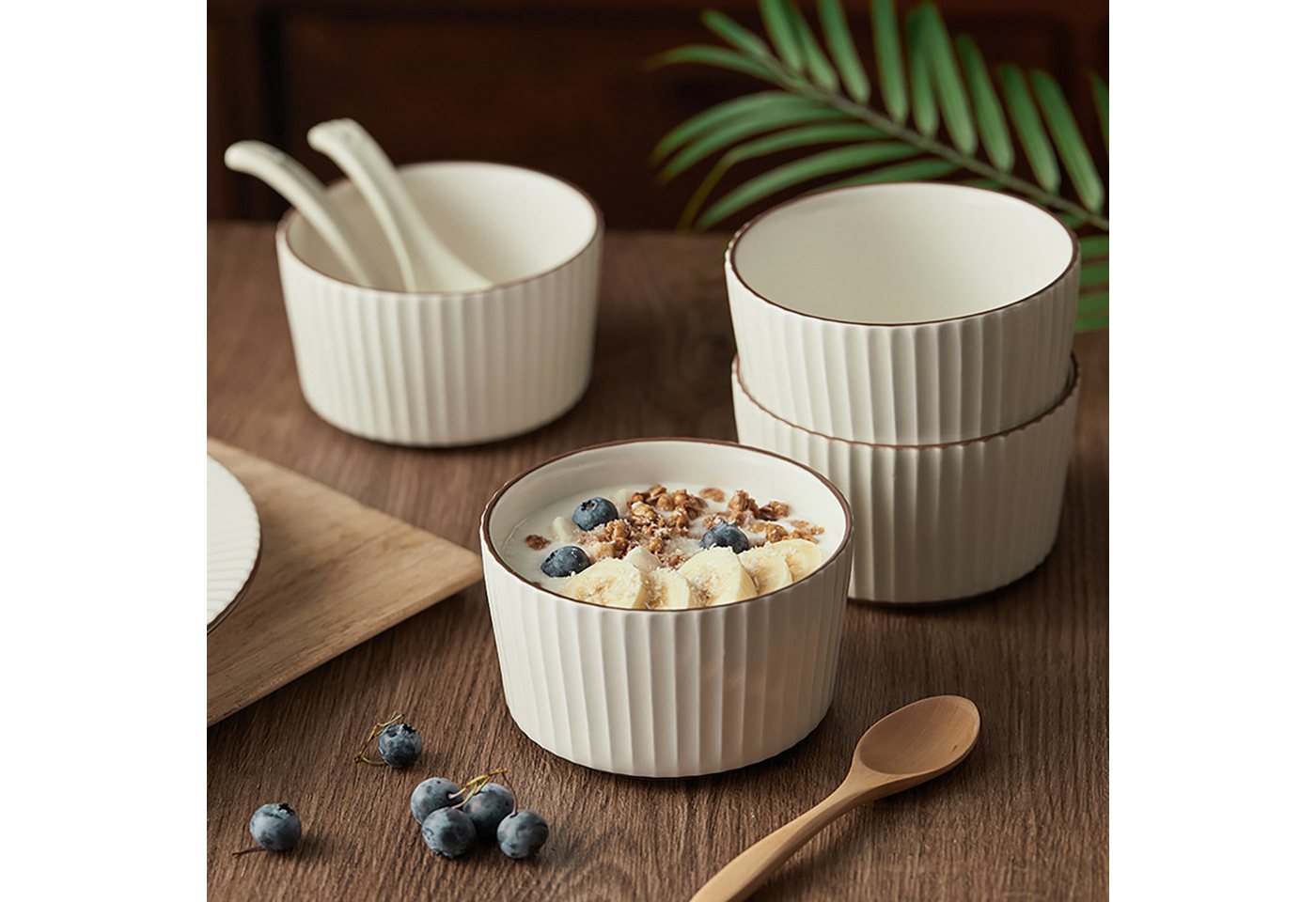 JIWOO Schale 4er Ø11cm,Müslischale Eisschale Dessertschale Obstschale Snackschale, Keramik, (Schaleset, 4-tlg), Hochwertiges Schalen Beige Mikrowellenofen Spülm – Bild 3 von 5