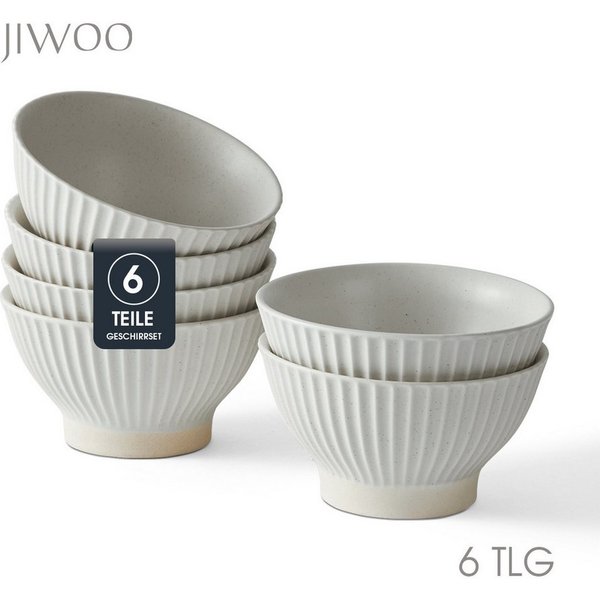 JIWOO Schale 6er Ø12cm, Müslischale Eisschale FrühstückSchale Dessertschale, Keramik, (Schaleset, 6-tlg), Hochwertiges Schalen Matt Weiß Mikrowellenofen Spülmas