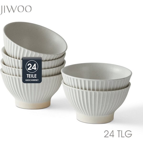 JIWOO Schale 6er Ø12cm, Müslischale Eisschale FrühstückSchale Dessertschale, Keramik, (Set, 24-tlg), Hochwertiges Schalen Matt Weiß Mikrowellenofen Spülmaschine