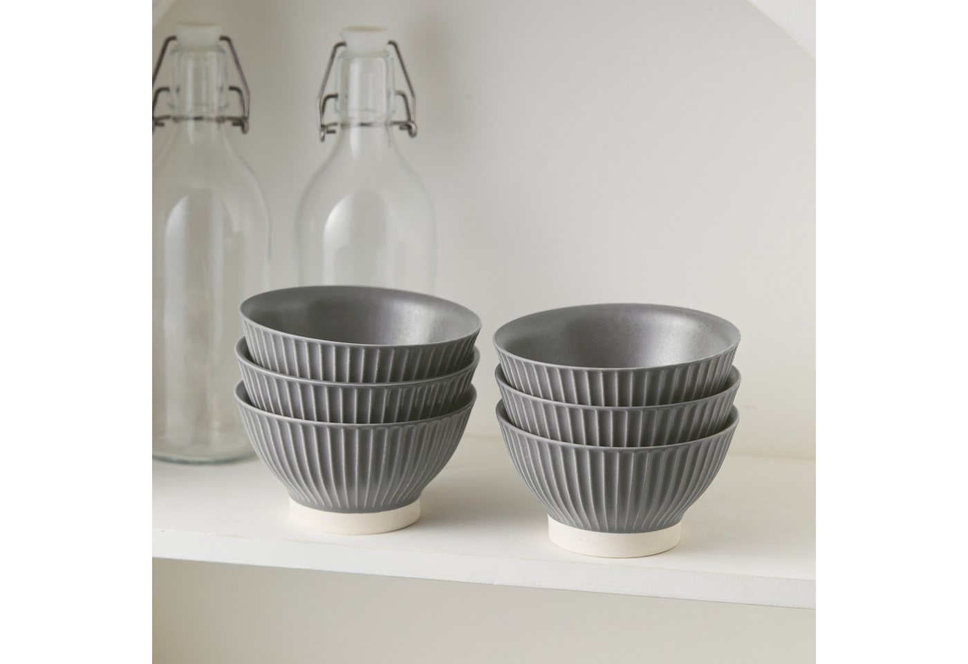 JIWOO Schale 6er Ø12cm, Müslischale Eisschale FrühstückSchale Dessertschale, Keramik, (Schaleset, 6-tlg), Ø12 cm Hochwertiges Matt Schalen Grau Mikrowellenofen  – Bild 4 von 5