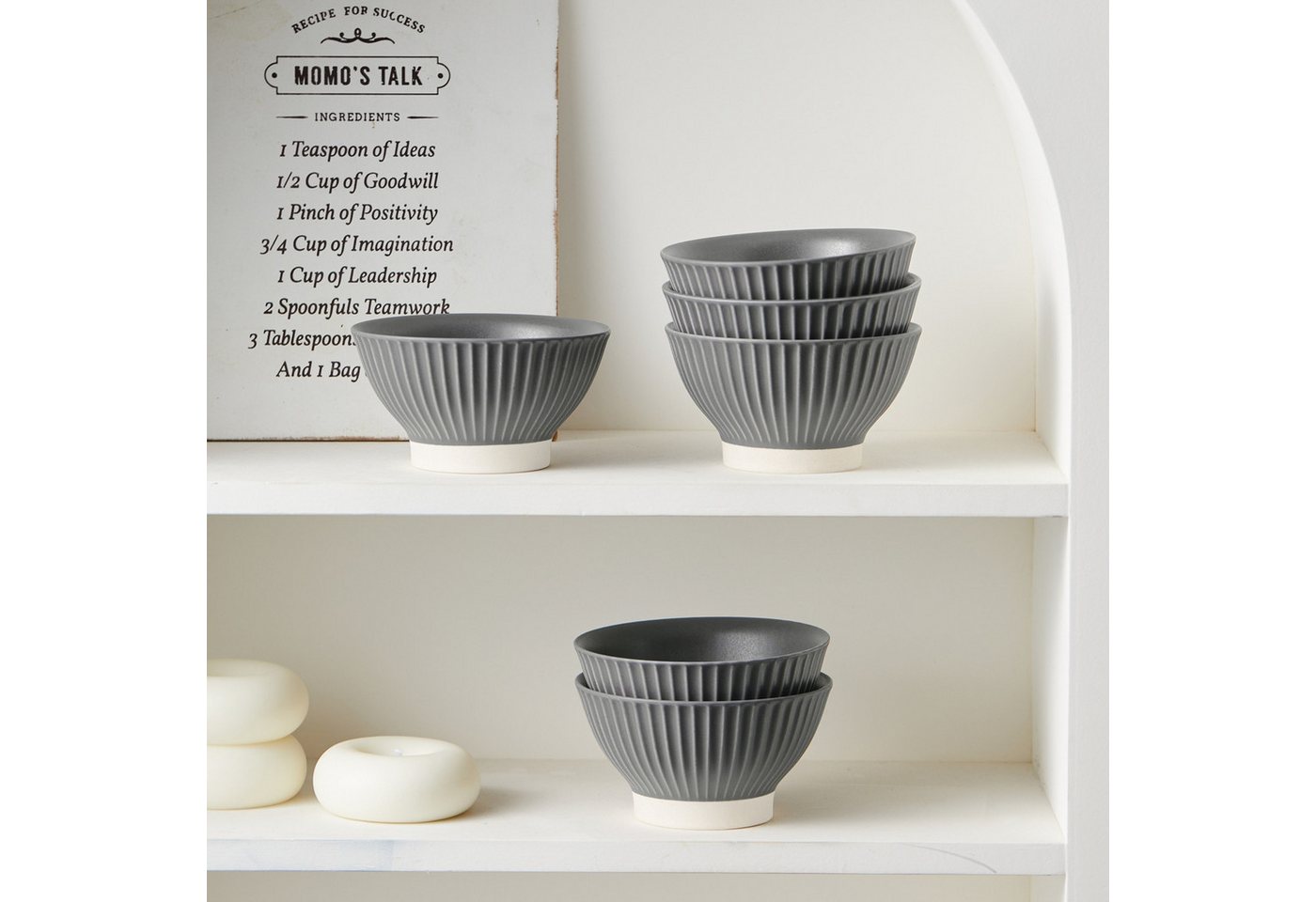 JIWOO Schale 6er Ø12cm, Müslischale Eisschale FrühstückSchale Dessertschale, Keramik, (Schaleset, 6-tlg), Ø12 cm Hochwertiges Matt Schalen Grau Mikrowellenofen  – Bild 5 von 5