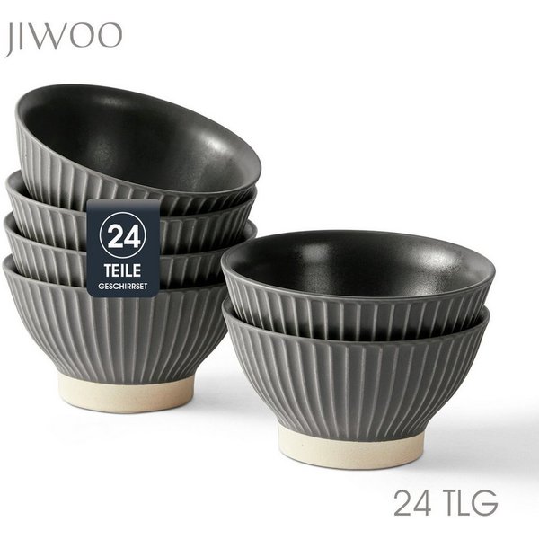 JIWOO Schale 6er Ø12cm, Müslischale Eisschale FrühstückSchale Dessertschale, Keramik, (Set, 24-tlg), Ø12 cm Hochwertiges Matt Schalen Grau Mikrowellenofen Spülm