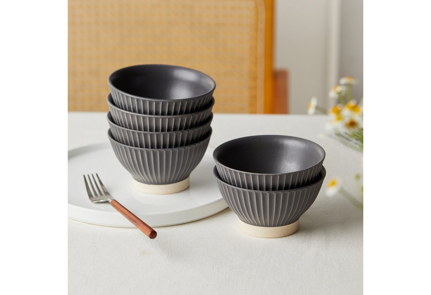 JIWOO Schale 6er Ø12cm, Müslischale Eisschale FrühstückSchale Dessertschale, Keramik, (Set, 24-tlg), Ø12 cm Hochwertiges Matt Schalen Grau Mikrowellenofen Spülm – Bild 3 von 5
