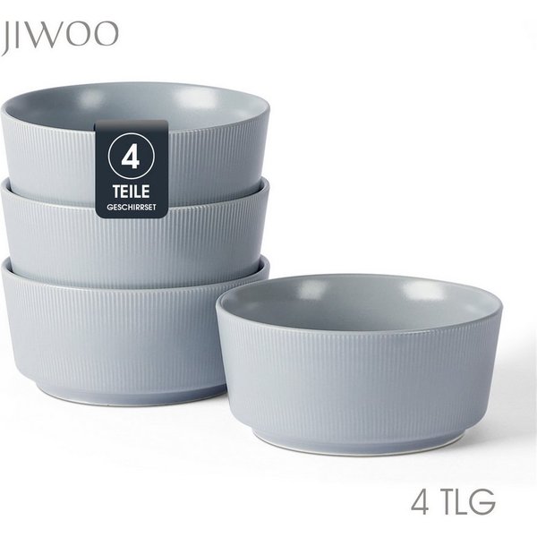 JIWOO Schüssel 4er Ø15,2cm, Müslischüssel Suppenschüssel Salatschüssel Dessertschale, Keramik, (Schüsselset, 4-tlg), Hochwertiges Schüsseln Grau Mikrowellen spü