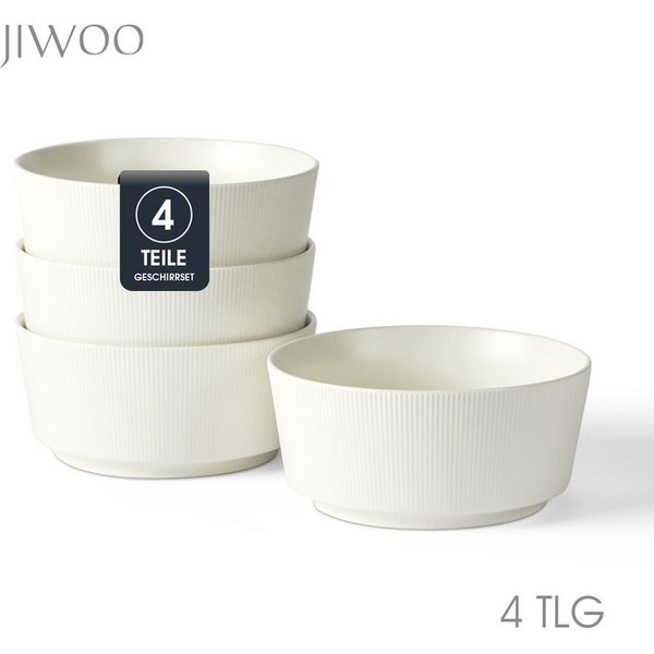 JIWOO Schüssel 4er Ø15,2cm, Müslischüssel Suppenschüssel Salatschüssel Dessertschale, Keramik, (Schüsselset, 4-tlg), Hochwertiges Schüsseln Weiß Mikrowellen spü
