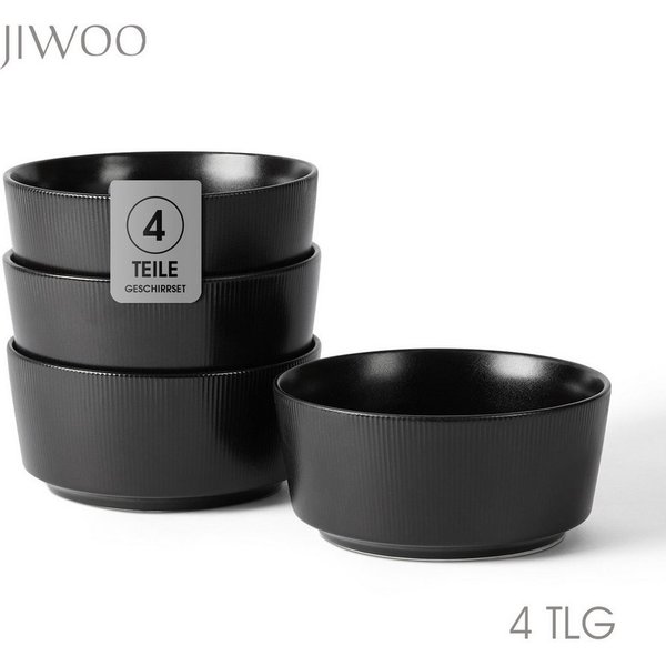 JIWOO Schüssel 4er Ø15,2cm, Müslischüssel Suppenschüssel Salatschüssel Dessertschale, Keramik, (Schüsselset, 4-tlg), Hochwertiges Schüsseln Schwarz Mikrowellen 