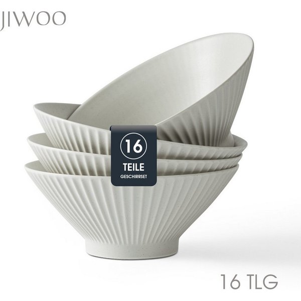 JIWOO Schüssel 4er Ø20cm, Japanische Ramenschüssel Suppenschüssel bowl Pastaschüssel, Keramik, (Set, 16-tlg), Bowl Hochwertiges Schüsseln Grau Schüssel Mikrowel