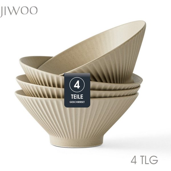JIWOO Schüssel 4er Ø20cm, Japanische Ramenschüssel Suppenschüssel bowl Pastaschüssel, Keramik, (Schüsselset, 4-tlg), Bowl Hochwertige Schüsseln Braun Schüssel M