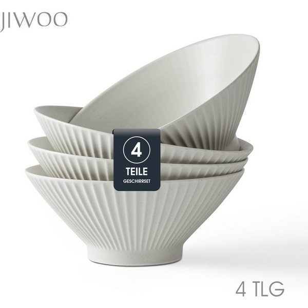 JIWOO Schüssel 4er Ø20cm, Japanische Ramenschüssel Suppenschüssel bowl Pastaschüssel, Keramik, (Schüsselset, 4-tlg), Bowl Hochwertiges Schüsseln Grau Schüssel M