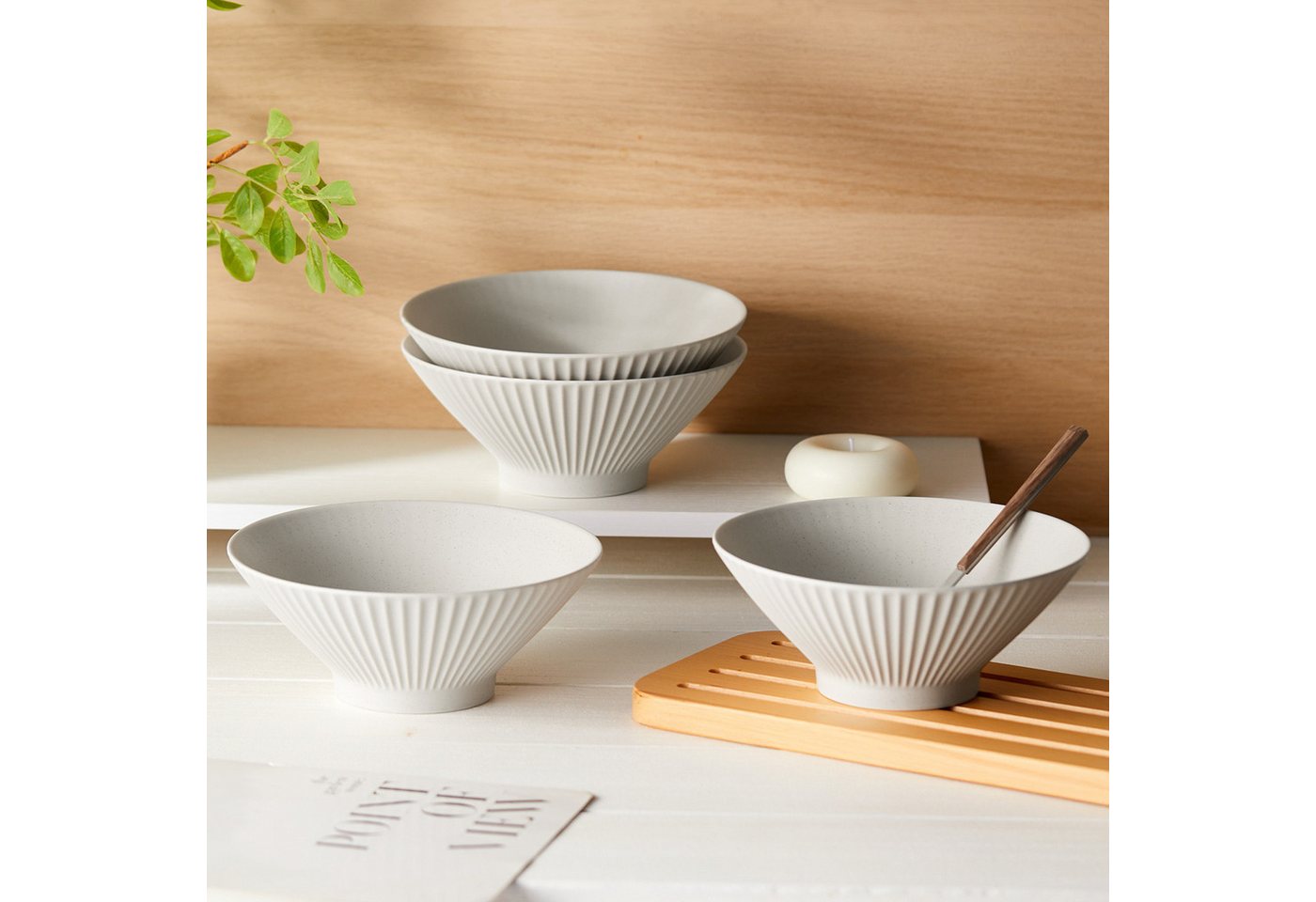 JIWOO Schüssel 4er Ø20cm, Japanische Ramenschüssel Suppenschüssel bowl Pastaschüssel, Keramik, (Schüsselset, 4-tlg), Bowl Hochwertiges Schüsseln Grau Schüssel M – Bild 4 von 5