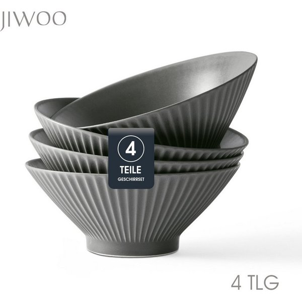 JIWOO Schüssel 4er Ø20cm, Japanische Ramenschüssel Suppenschüssel bowl Pastaschüssel, Keramik, (Schüsselset, 4-tlg), Hochwertiges Schüsseln Schwarz Schüssel Mik
