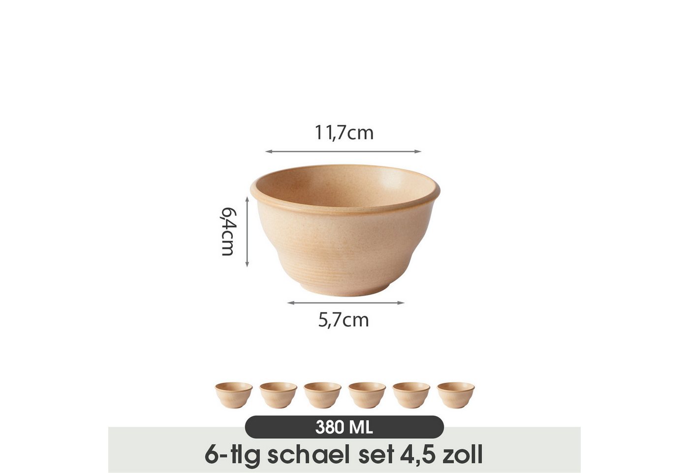 JIWOO Schüssel 6er Ø11,7cm, Müslischale Eisschale FrühstückSchale Dessertschale, Keramik, (Schaleset, 6-tlg), Bowl, Hochwertiges Schalen Orange Schale Mikrowell – Bild 2 von 5