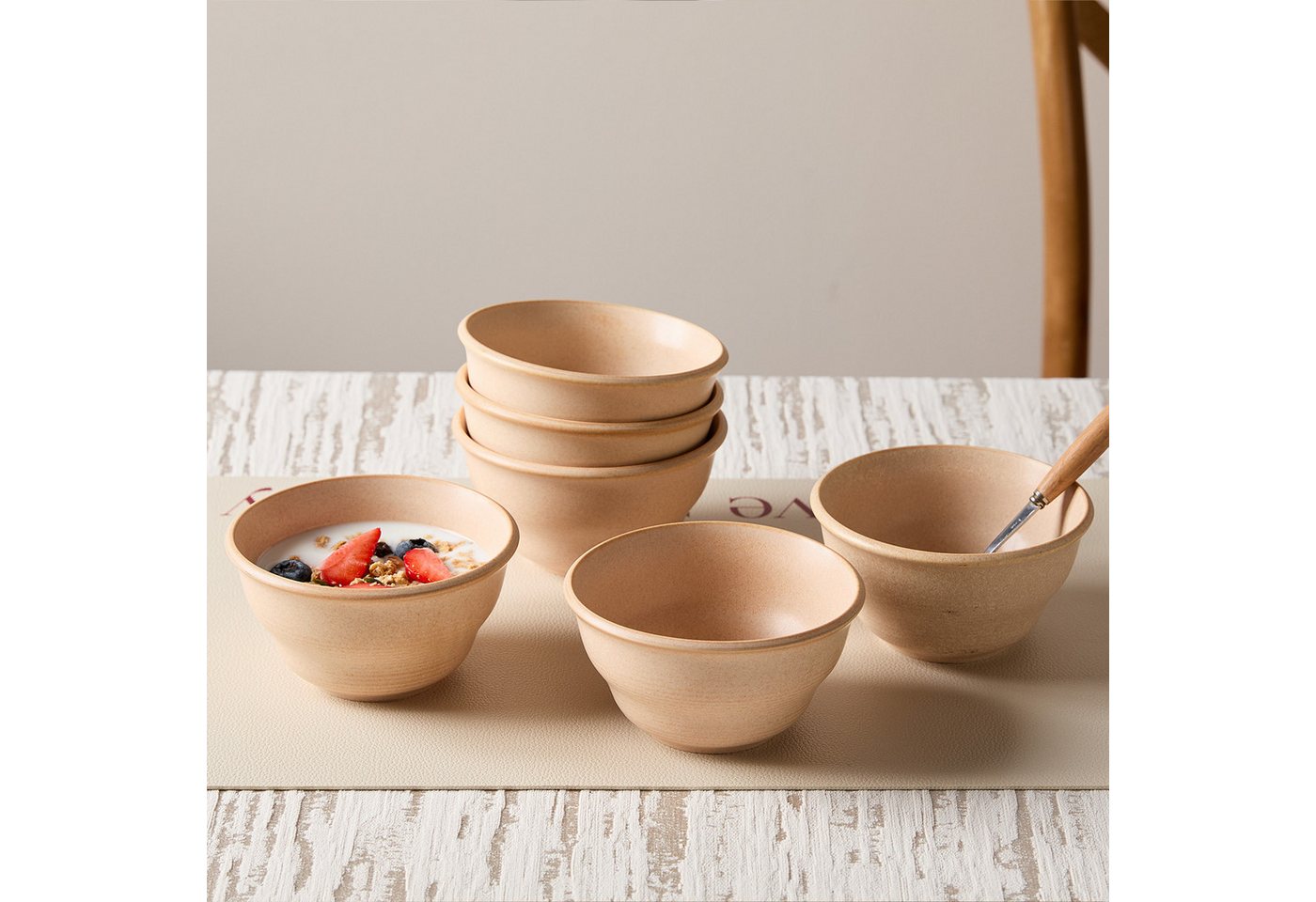 JIWOO Schüssel 6er Ø11,7cm, Müslischale Eisschale FrühstückSchale Dessertschale, Keramik, (Schaleset, 6-tlg), Bowl, Hochwertiges Schalen Orange Schale Mikrowell – Bild 4 von 5