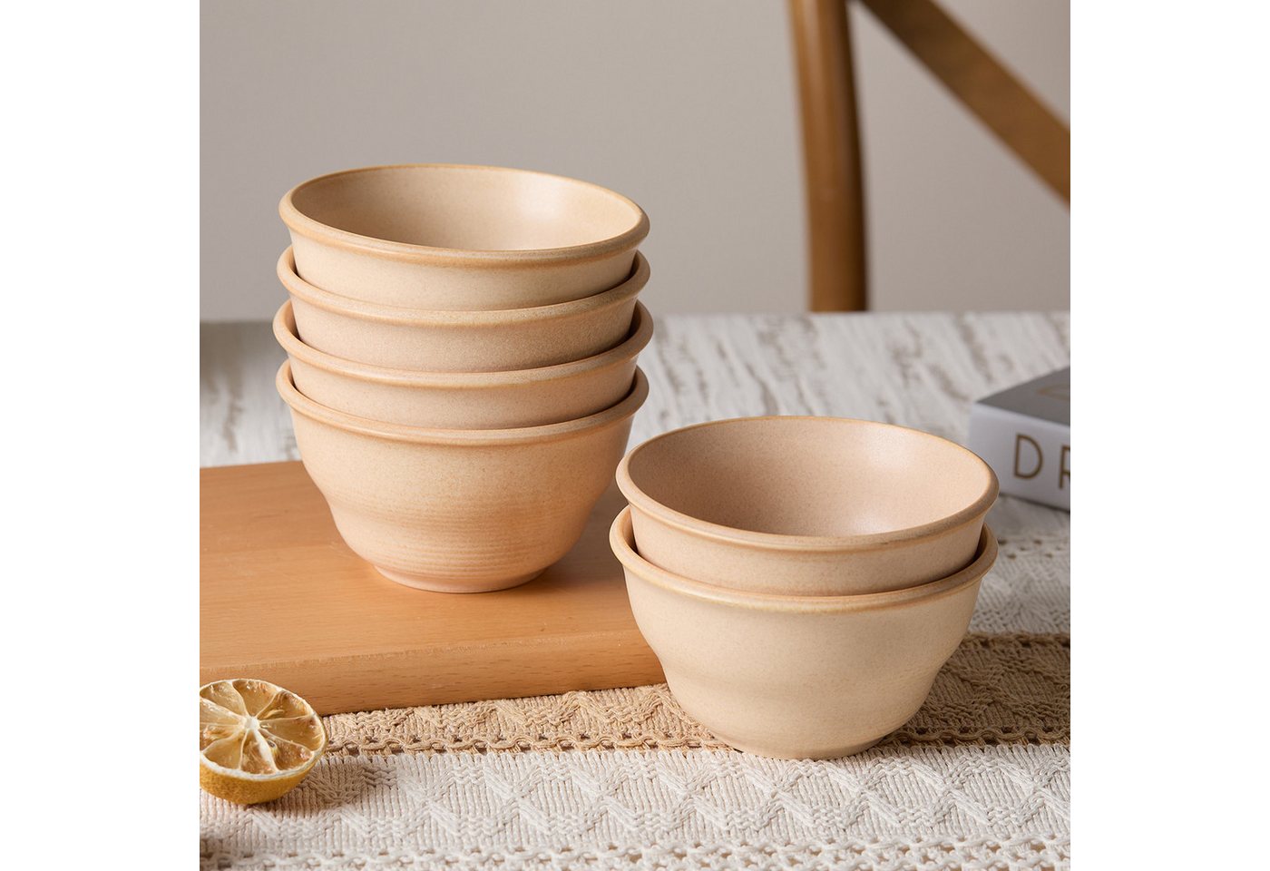 JIWOO Schüssel 6er Ø11,7cm, Müslischale Eisschale FrühstückSchale Dessertschale, Keramik, (Schaleset, 6-tlg), Bowl, Hochwertiges Schalen Orange Schale Mikrowell – Bild 5 von 5