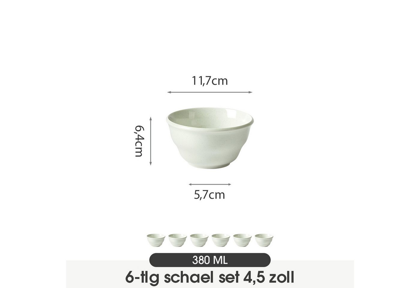 JIWOO Schüssel 6er Ø11,7cm, Müslischale Eisschale FrühstückSchale Dessertschale, Keramik, (Schaleset, 6-tlg), Bowl, Hochwertiges Schalen weiß Schale Mikrowellen – Bild 2 von 5