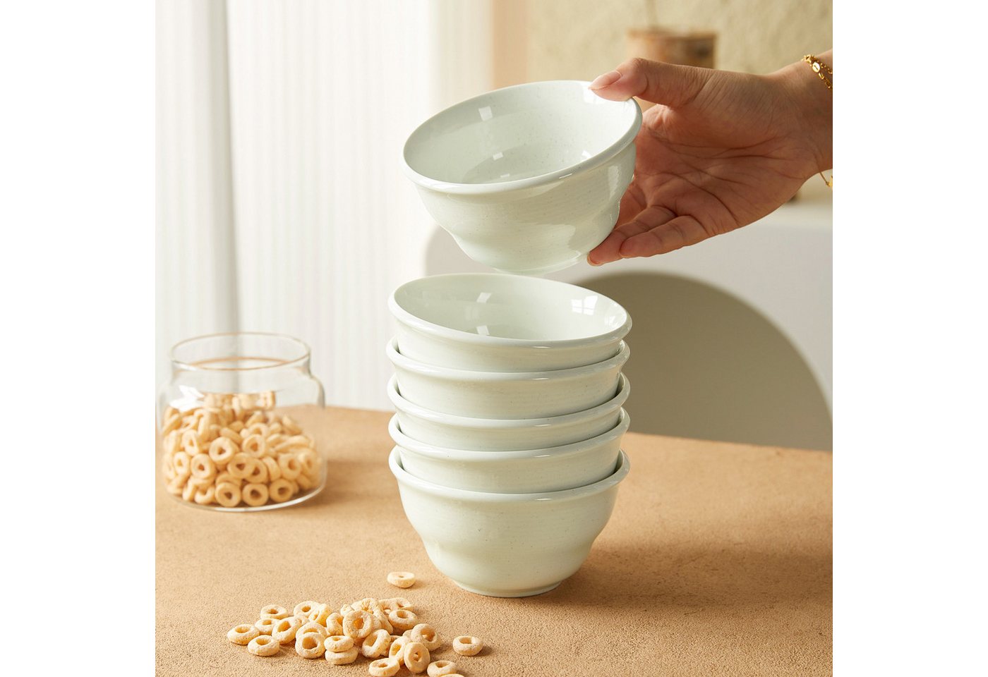 JIWOO Schüssel 6er Ø11,7cm, Müslischale Eisschale FrühstückSchale Dessertschale, Keramik, (Schaleset, 6-tlg), Bowl, Hochwertiges Schalen weiß Schale Mikrowellen – Bild 4 von 5