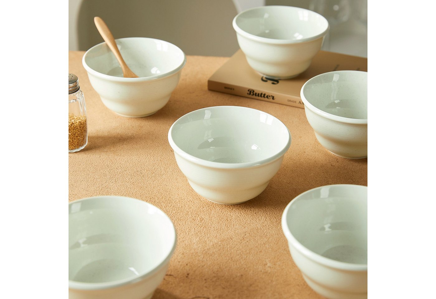JIWOO Schüssel 6er Ø11,7cm, Müslischale Eisschale FrühstückSchale Dessertschale, Keramik, (Schaleset, 6-tlg), Bowl, Hochwertiges Schalen weiß Schale Mikrowellen – Bild 5 von 5