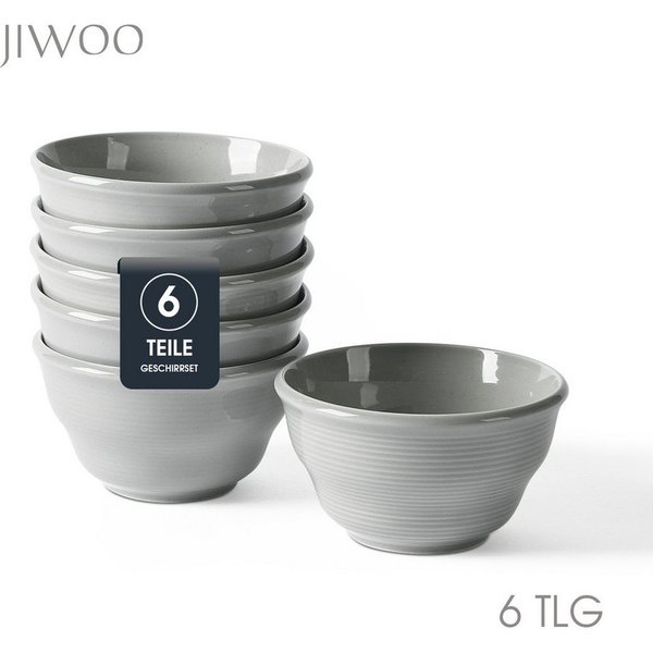 JIWOO Schüssel 6er Ø11,7cm, Müslischale Eisschale FrühstückSchale Dessertschale, Keramik, (Schaleset, 6-tlg), Bowl, Hochwertiges Schalen Grau Schale Mikrowellen