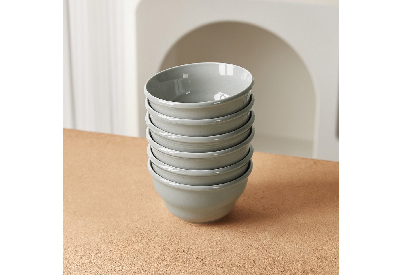 JIWOO Schüssel 6er Ø11,7cm, Müslischale Eisschale FrühstückSchale Dessertschale, Keramik, (Schaleset, 6-tlg), Bowl, Hochwertiges Schalen Grau Schale Mikrowellen – Bild 3 von 5