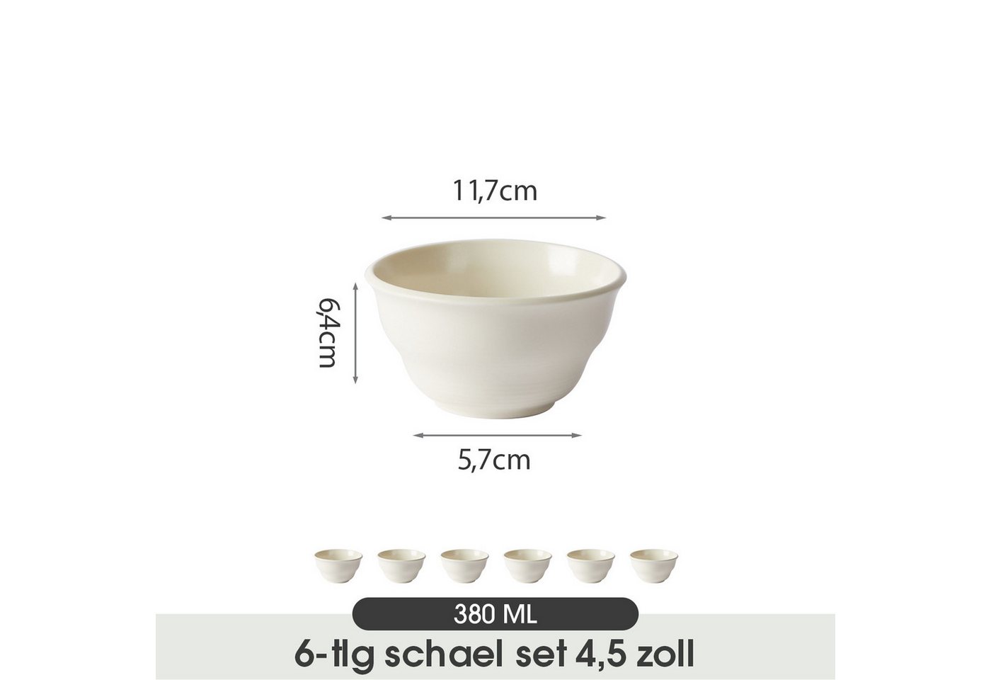JIWOO Schüssel 6er Ø11,7cm, Müslischale Eisschale FrühstückSchale Dessertschale, Keramik, (Schaleset, 6-tlg), Bowl, Hochwertiges Schalen Weiß Schale Mikrowellen – Bild 2 von 5
