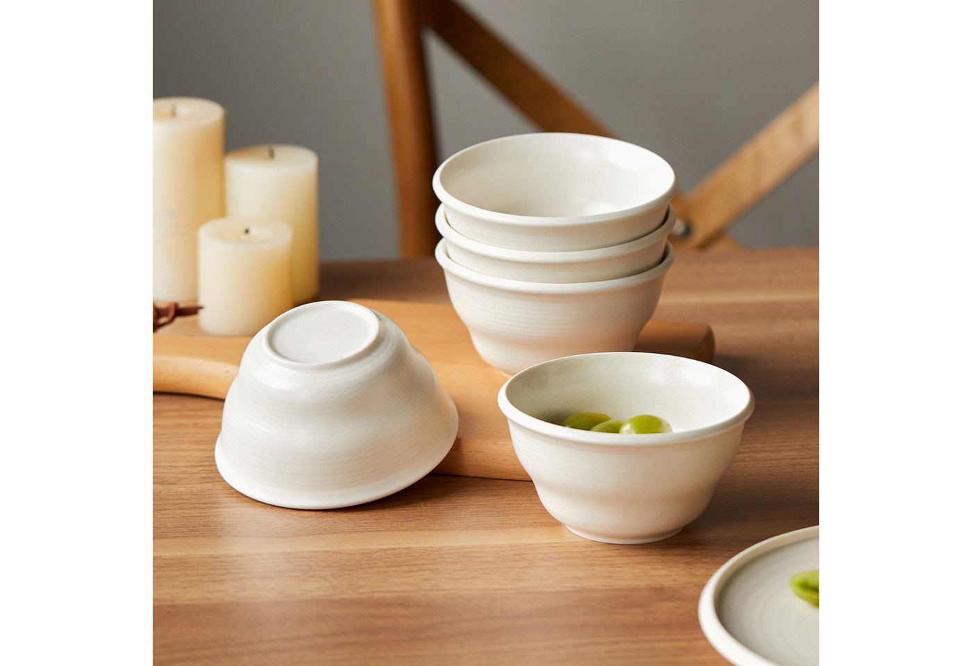 JIWOO Schüssel 6er Ø11,7cm, Müslischale Eisschale FrühstückSchale Dessertschale, Keramik, (Schaleset, 6-tlg), Bowl, Hochwertiges Schalen Weiß Schale Mikrowellen – Bild 3 von 5