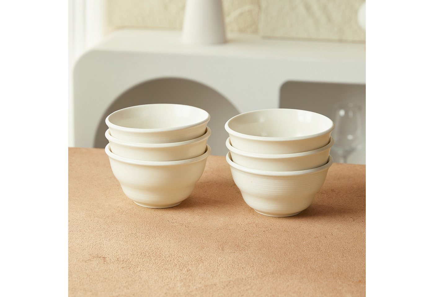 JIWOO Schüssel 6er Ø11,7cm, Müslischale Eisschale FrühstückSchale Dessertschale, Keramik, (Schaleset, 6-tlg), Bowl, Hochwertiges Schalen Weiß Schale Mikrowellen – Bild 5 von 5