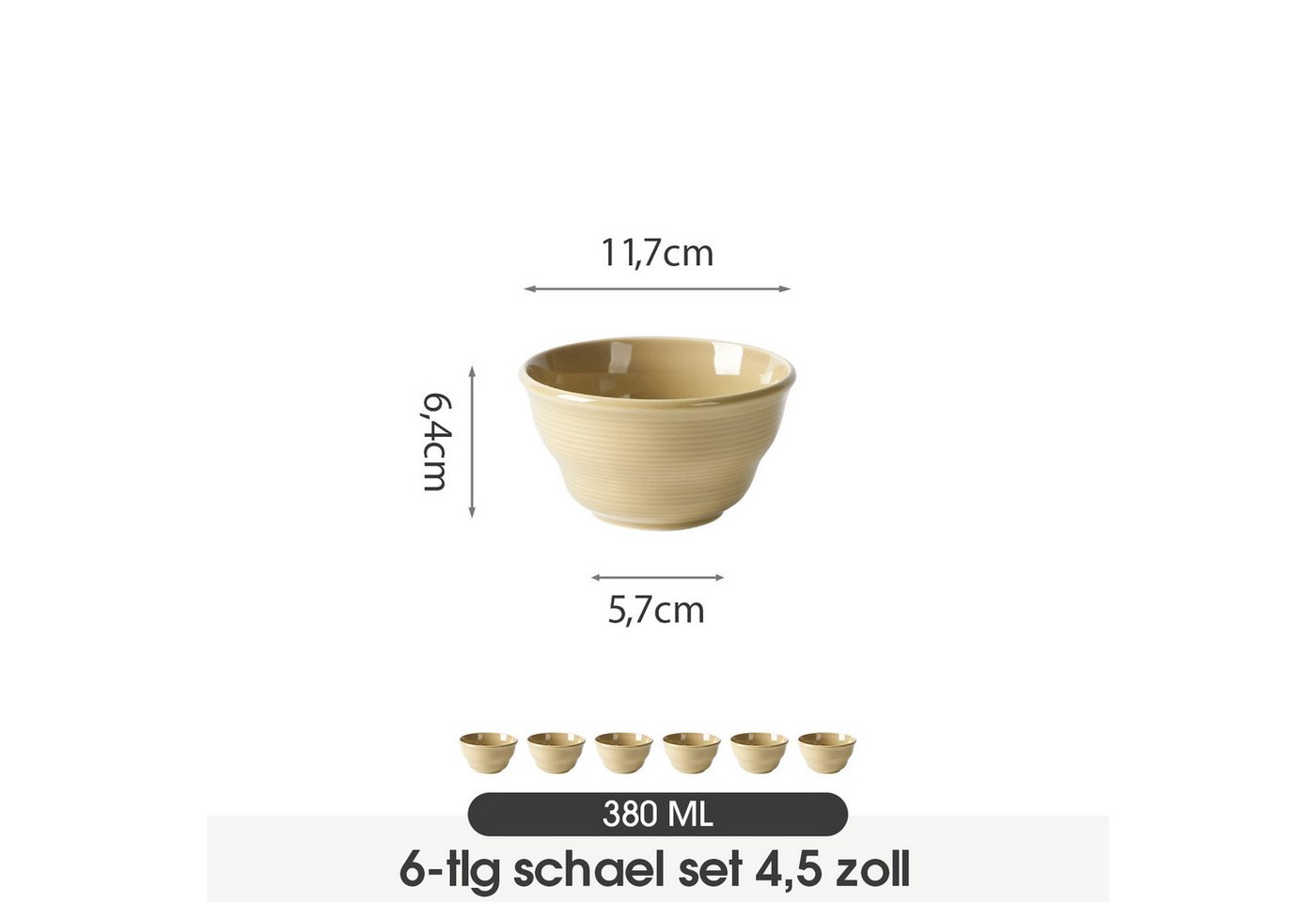 JIWOO Schüssel 6er Ø11,7cm, Müslischale Eisschale FrühstückSchale Dessertschale, Keramik, (Schaleset, 6-tlg), Bowl, Hochwertiges Schalen Braun Schale Mikrowelle – Bild 2 von 5