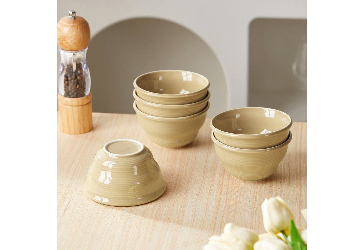 JIWOO Schüssel 6er Ø11,7cm, Müslischale Eisschale FrühstückSchale Dessertschale, Keramik, (Schaleset, 6-tlg), Bowl, Hochwertiges Schalen Braun Schale Mikrowelle – Bild 3 von 5
