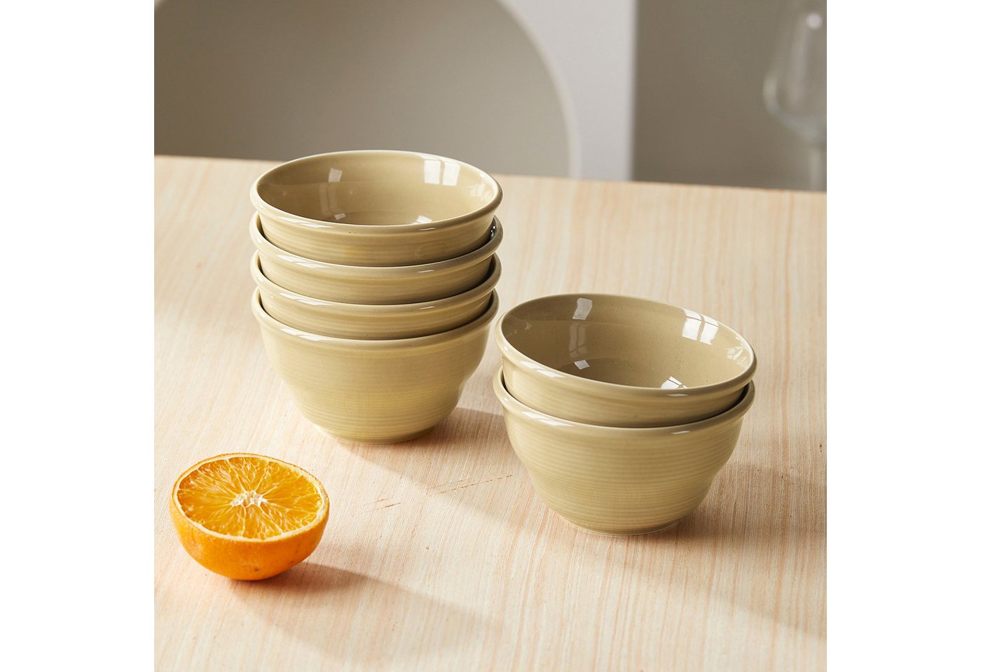 JIWOO Schüssel 6er Ø11,7cm, Müslischale Eisschale FrühstückSchale Dessertschale, Keramik, (Schaleset, 6-tlg), Bowl, Hochwertiges Schalen Braun Schale Mikrowelle – Bild 4 von 5