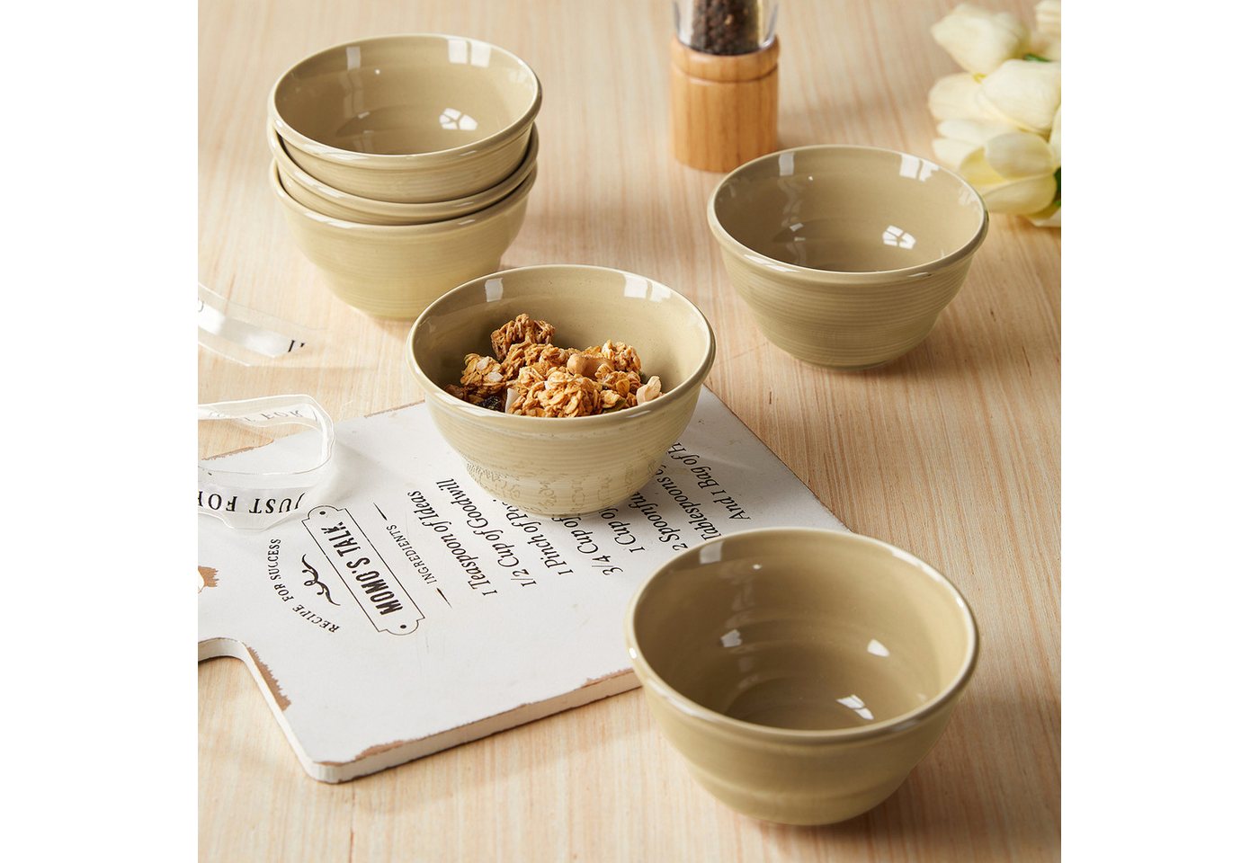 JIWOO Schüssel 6er Ø11,7cm, Müslischale Eisschale FrühstückSchale Dessertschale, Keramik, (Schaleset, 6-tlg), Bowl, Hochwertiges Schalen Braun Schale Mikrowelle – Bild 5 von 5