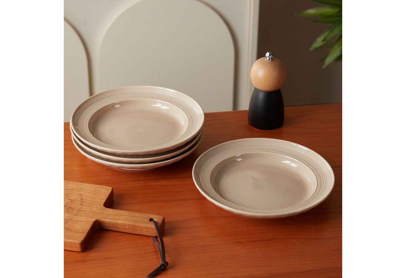 JIWOO Speiseteller 4er Ø20,4cm, Frühstücksteller Salatteller Pastateller Brotteller, (4 St), Plate Hochwertiges Tellerset Braun Mikrowellenofen Spülmaschine – Bild 4 von 5