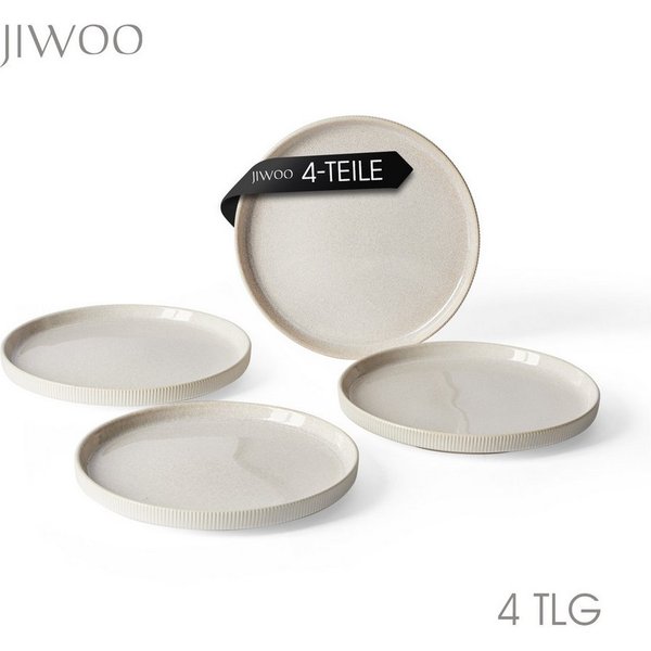 JIWOO Speiseteller 4er Ø20cm, Steakteller Pastateller Salatteller Brotteller Teller, (4 St), Plate Hochwertige Keramik Tellerset Weiß Mikrowellen spülmaschinenf